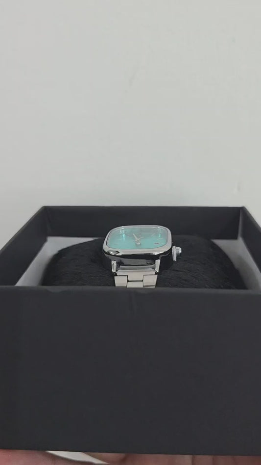 ✨ Relógio Feminino Luxo Quadrado - Mostrador Azul Turquesa e Pulseira em Aço Inoxidável