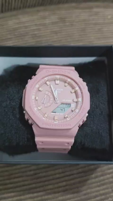 🌸 Relógio G-SHOCK "Casioak" Rosa Bebê / Rosé - Ana-Digi e Design Fino