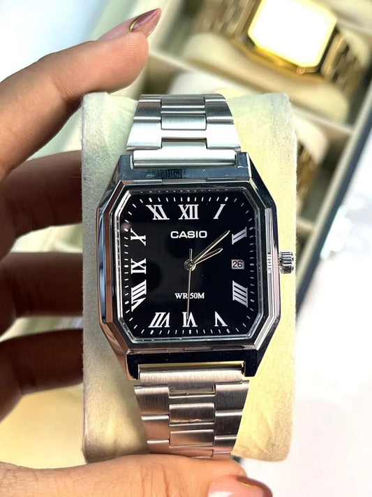 ⌚Relógio Casio Masculino Enticer Square MTP-TW100D-1AV - Black Dial Romano