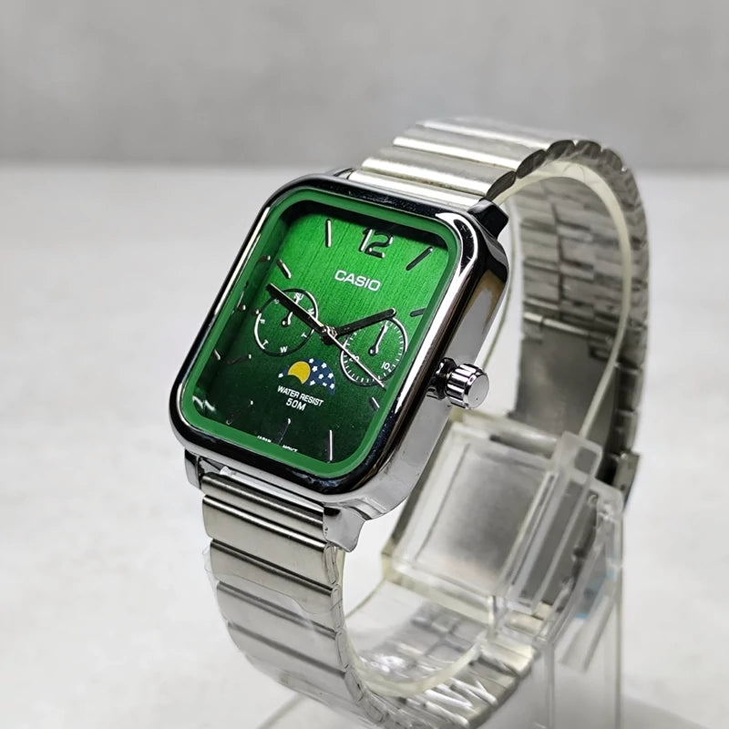 ⌚Relógio Casio Moon Phase MTP-M305D-3AV - Mostrador Verde e Fase da Lua