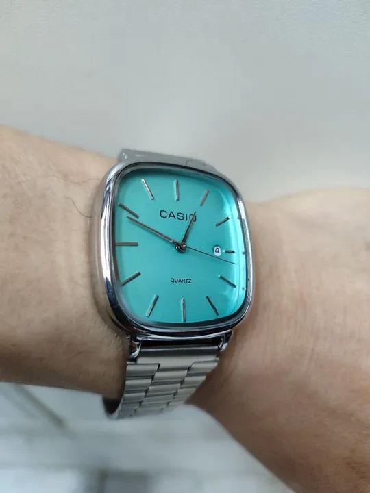 ⌚Relógio Casio Feminino Vintage LTP-V007D-2E Quadrado Turquesa