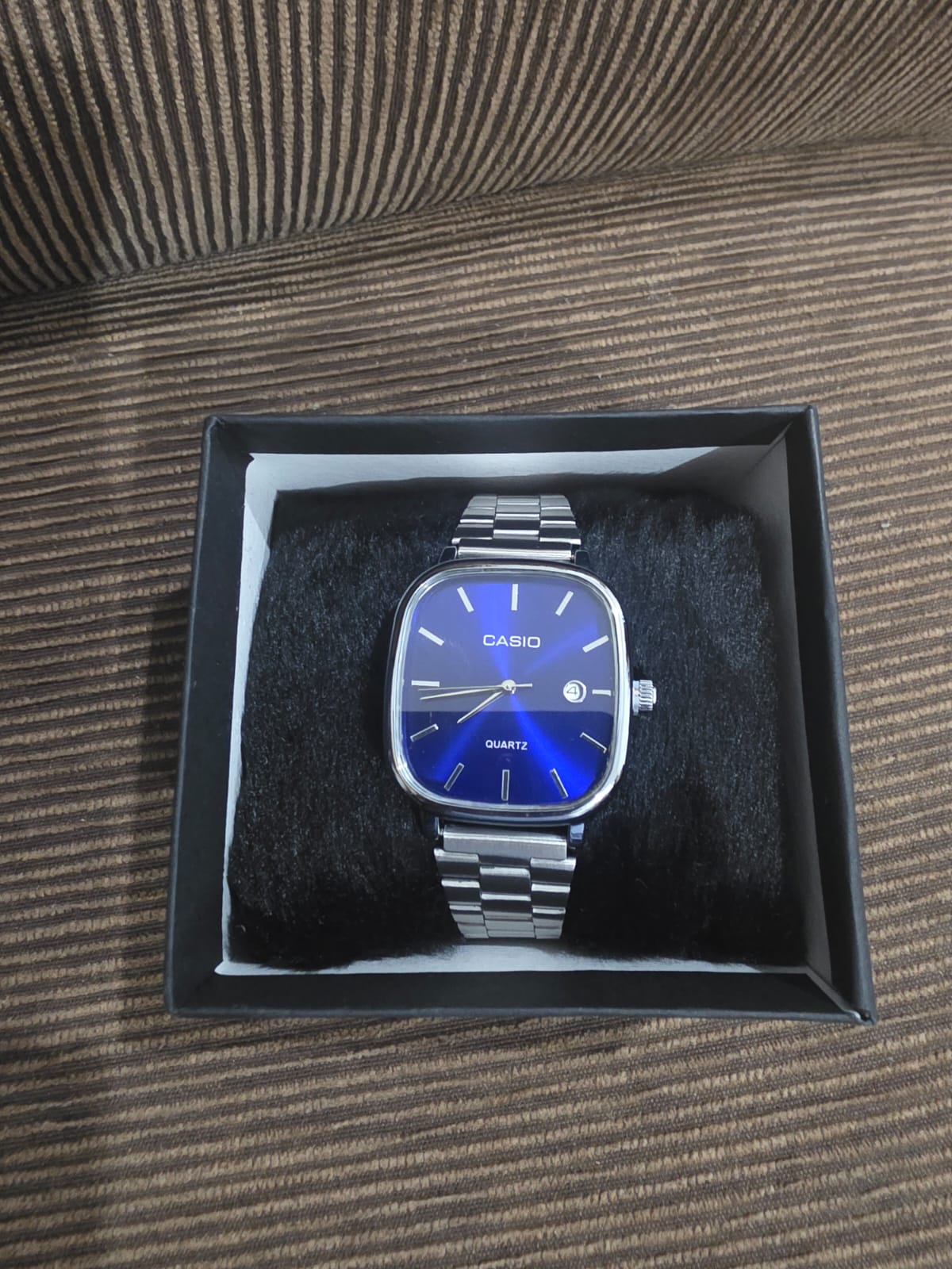 ⌚ Relógio Quadrado Vintage - Mostrador Azul e Pulseira de Aço Inoxidável