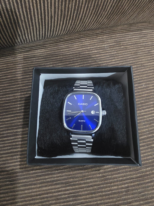 ⌚ Relógio Quadrado Vintage - Mostrador Azul e Pulseira de Aço Inoxidável