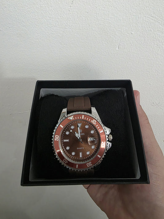 ⌚ Relógio Esportivo Casual Marrom e Prata